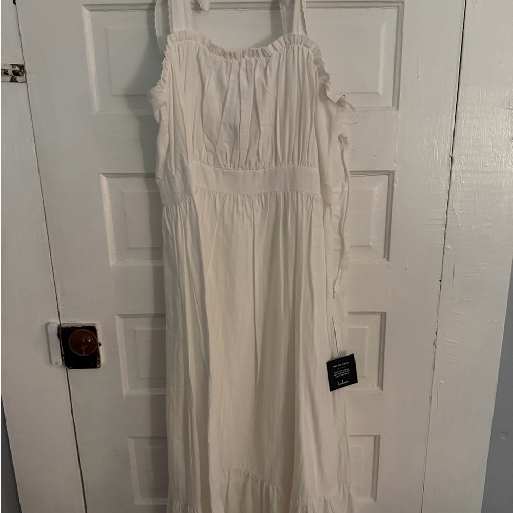Lulu's Cream Ruffled Strap Maxi Dress